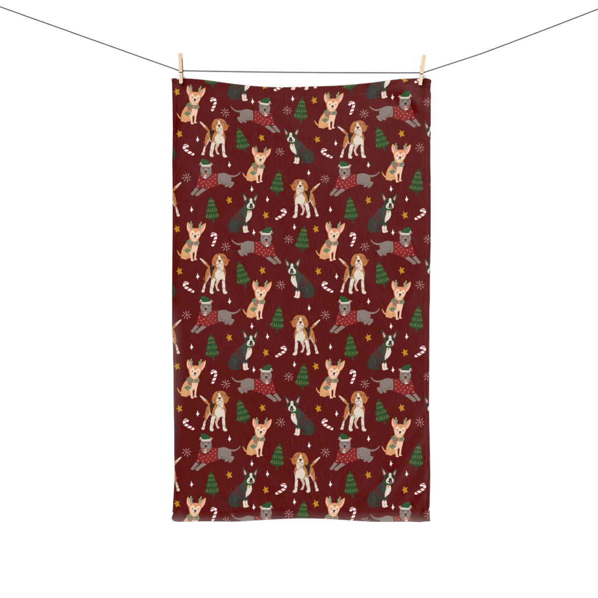 Christmas Dogs - Deep Red - Hand Towel