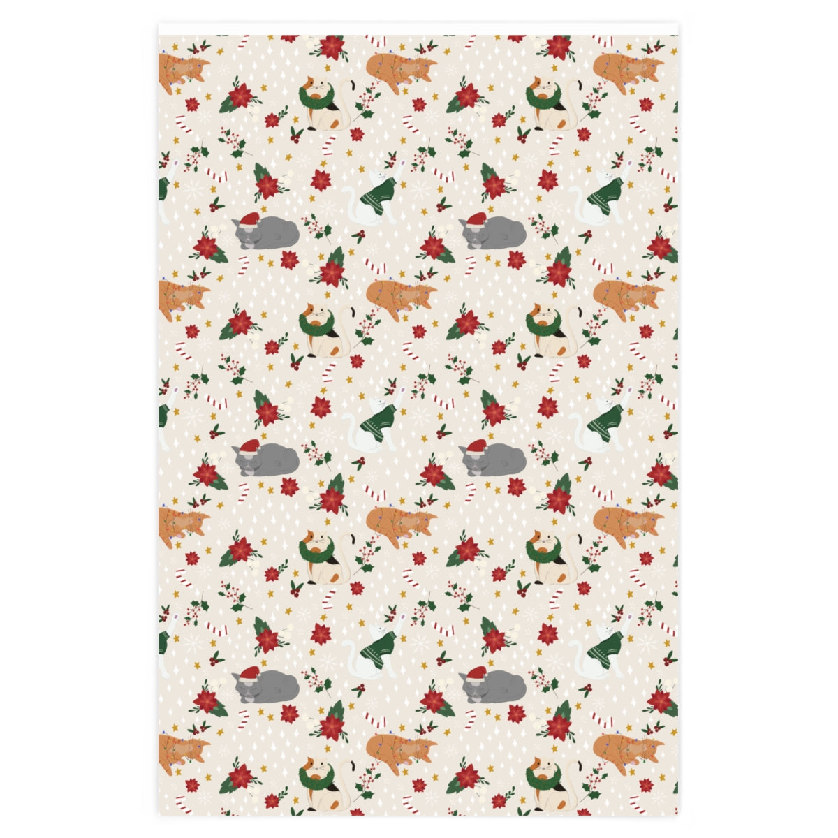 Christmas Cat Wrapping Paper - Light Tan