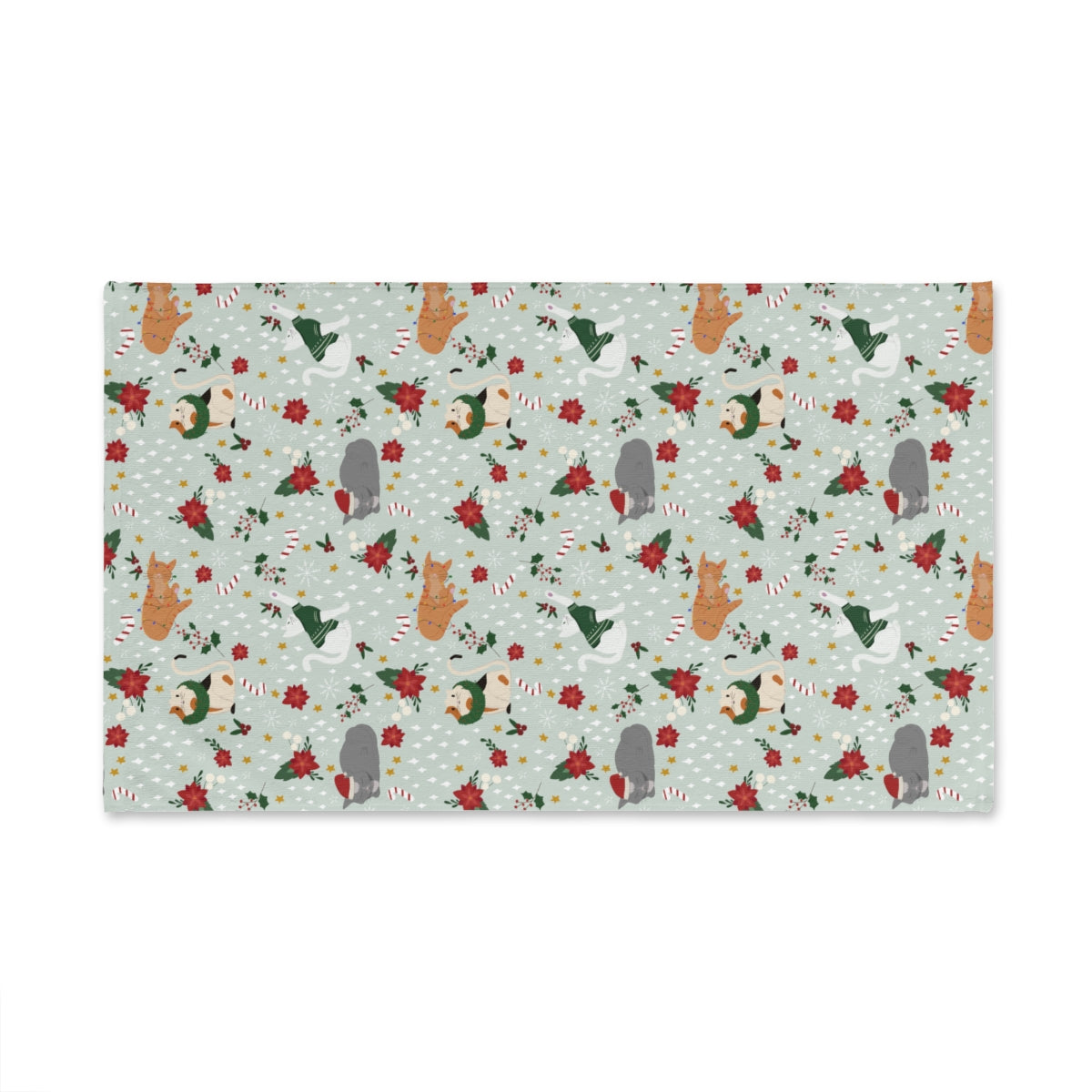 Christmas Cats - Soft Green - Hand Towel