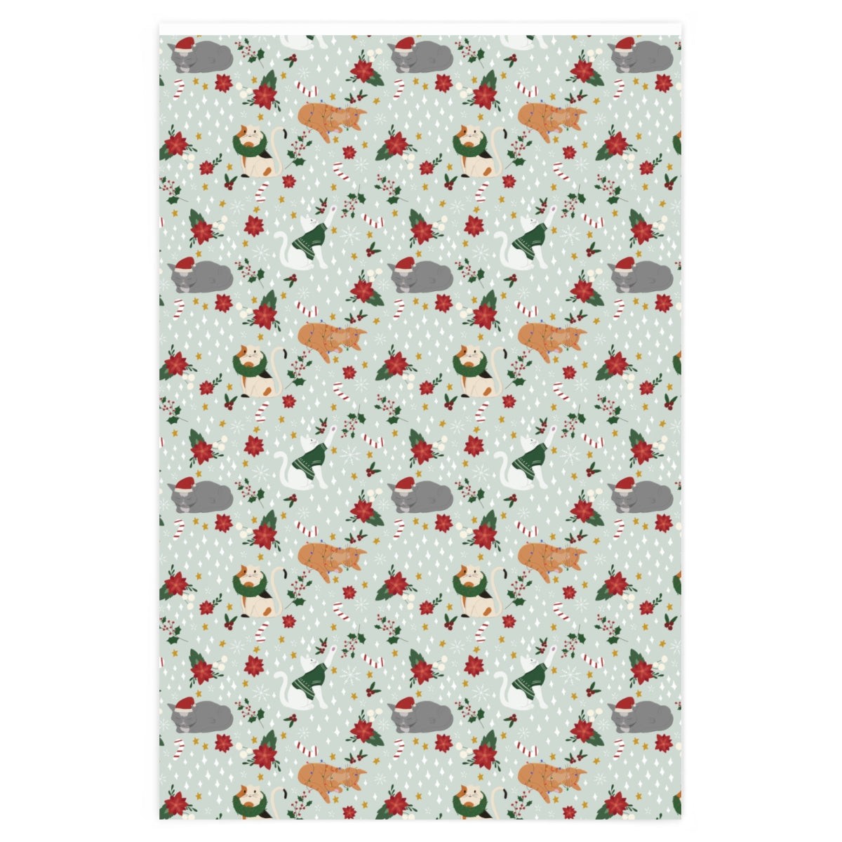 Christmas Cat Wrapping Paper - Soft Green