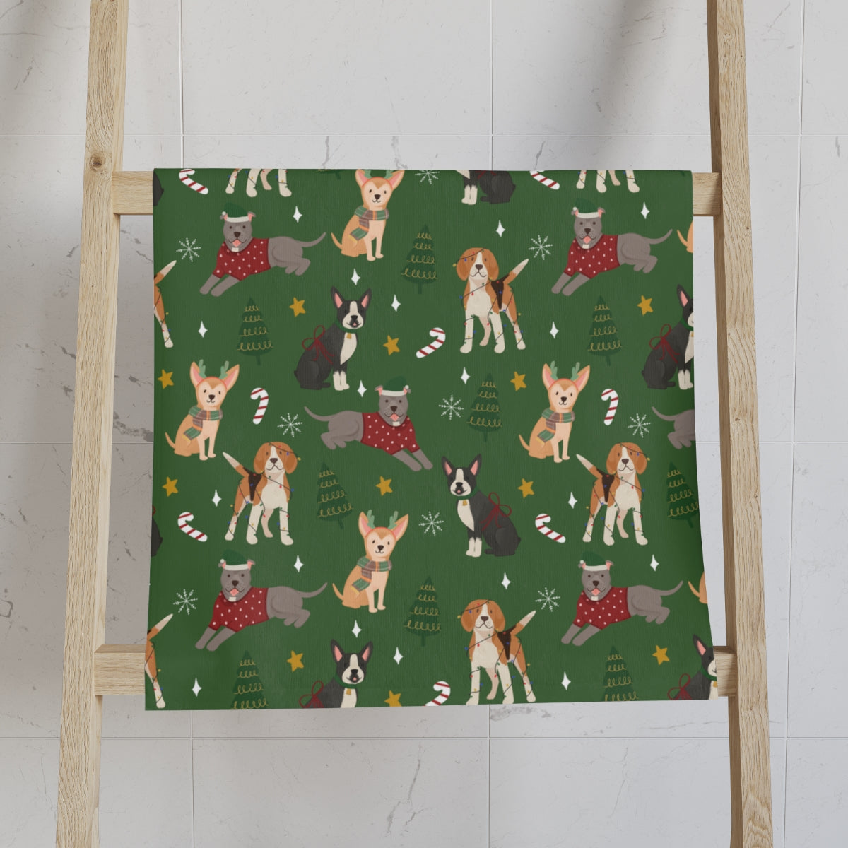 Christmas Dogs - Dark Green - Hand Towel