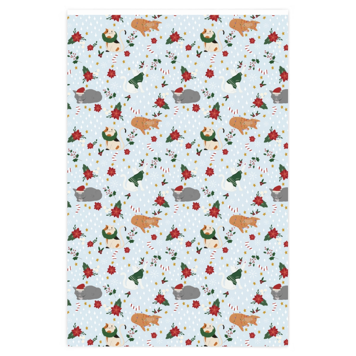 Christmas Cat Wrapping Paper - Snowy Blue