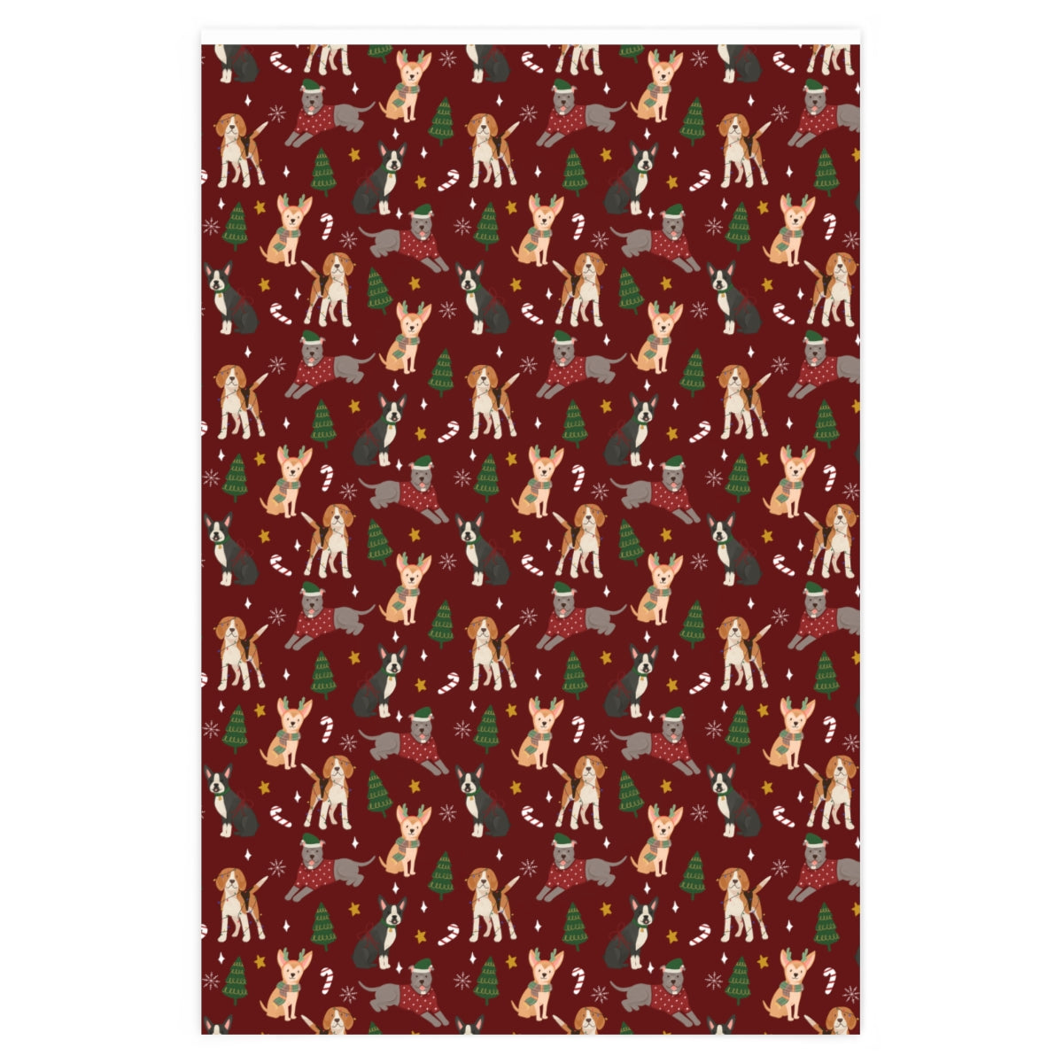 Christmas Dogs Wrapping Paper - Deep Red