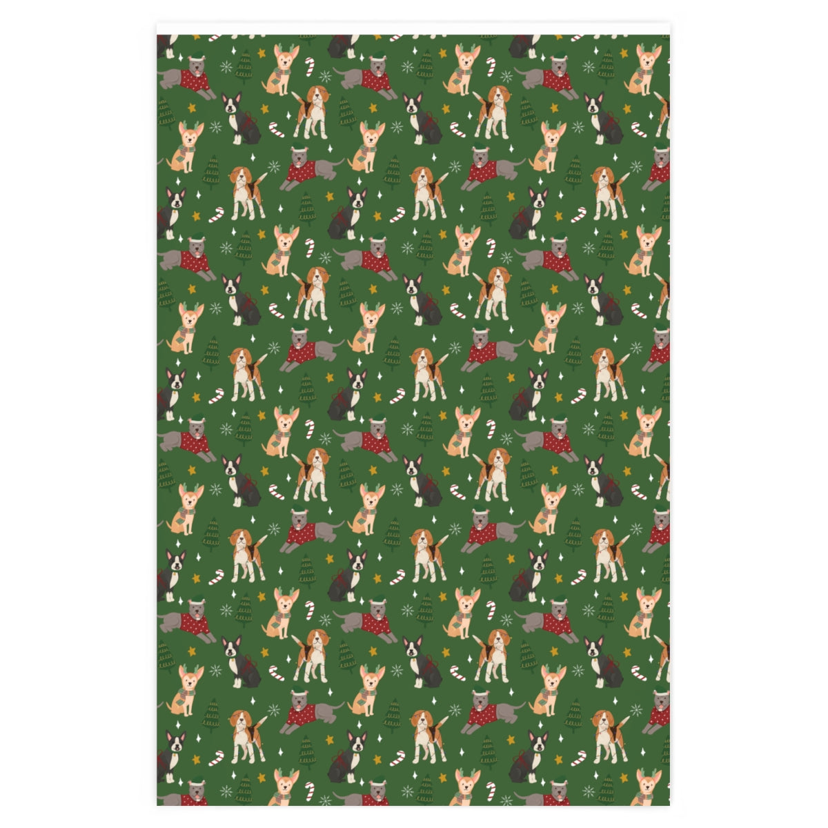 Christmas Dogs Wrapping Paper - Dark Green
