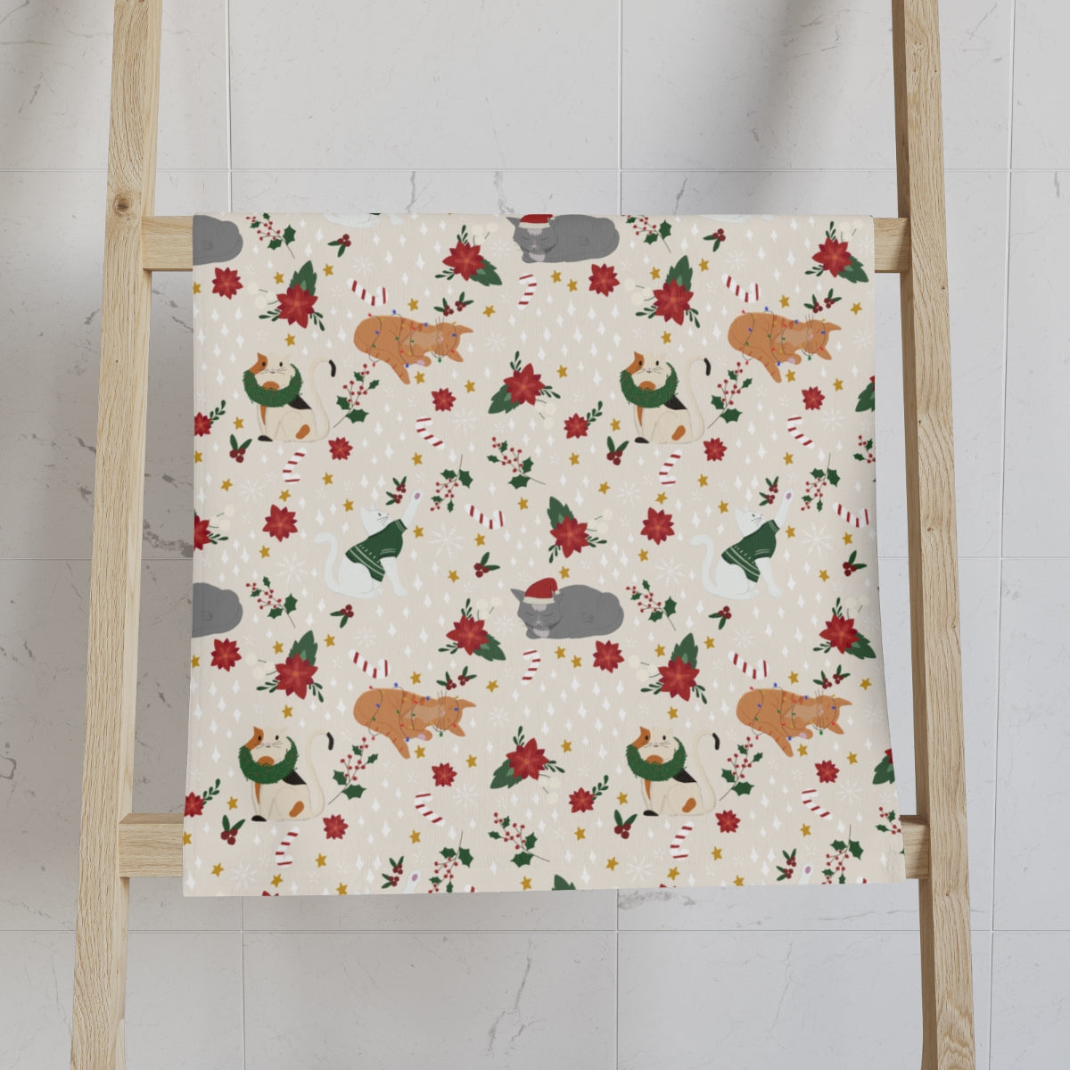Christmas Cats - Light Tan - Hand Towel