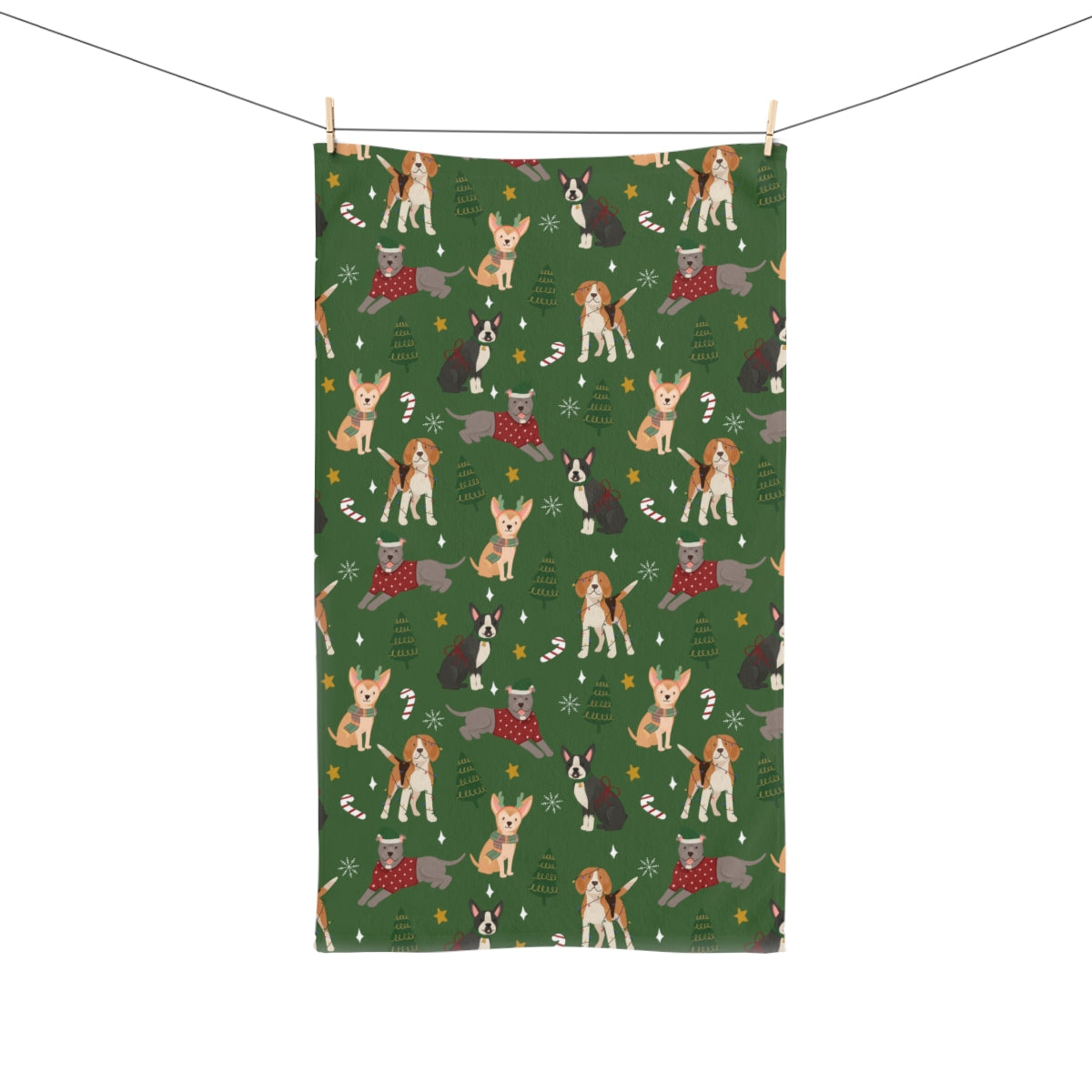Christmas Dogs - Dark Green - Hand Towel