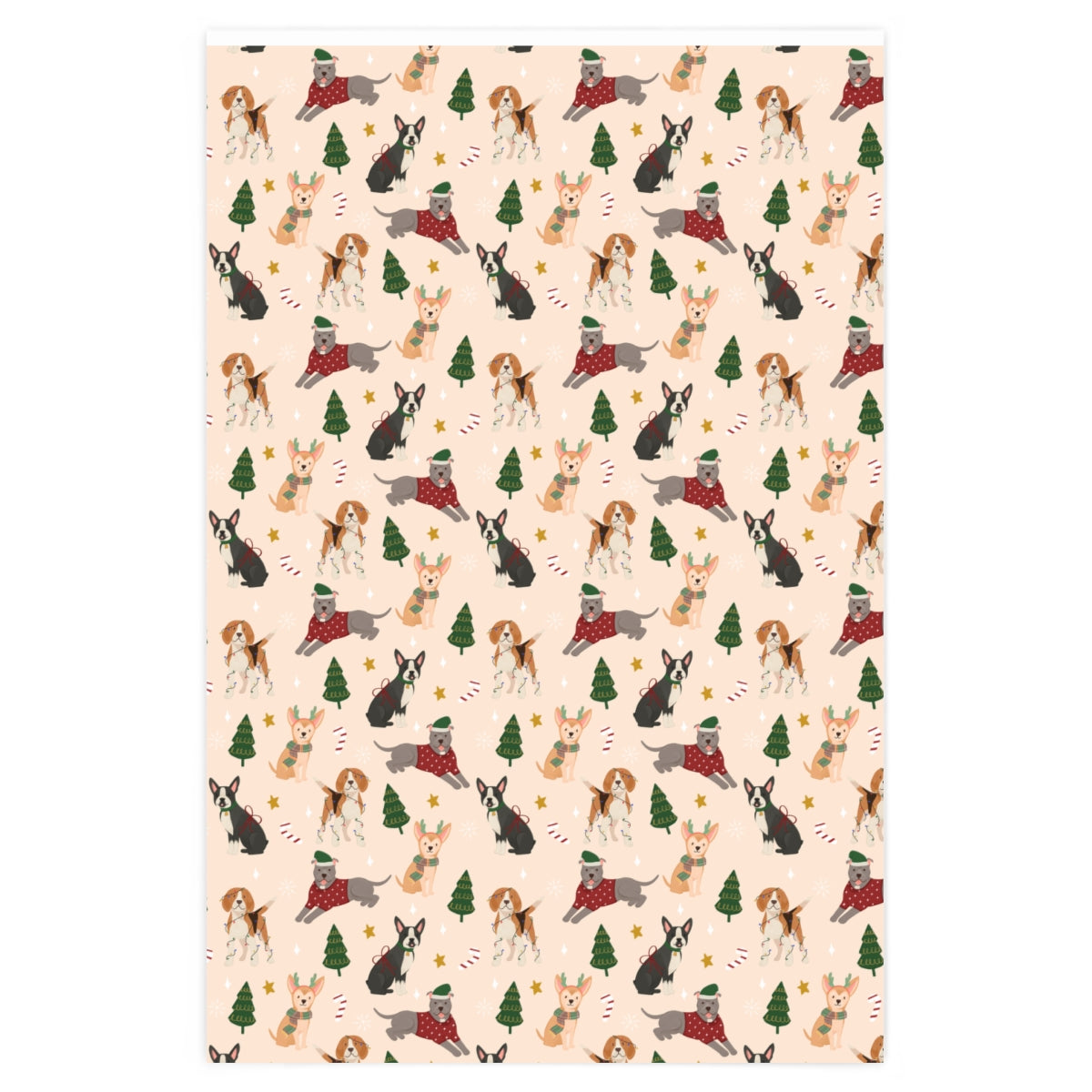 Christmas Dogs Wrapping Paper - Tan