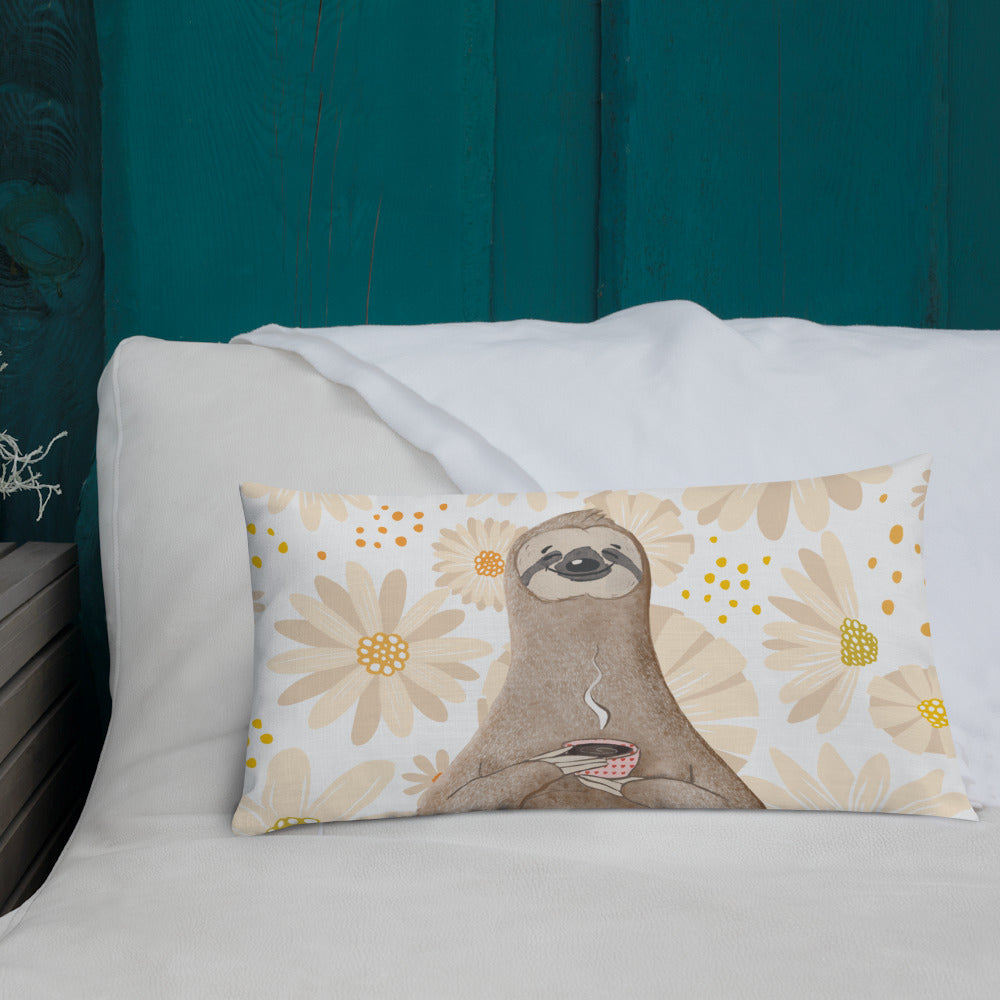 Coffee Sloth - Premium Pillow - Floral