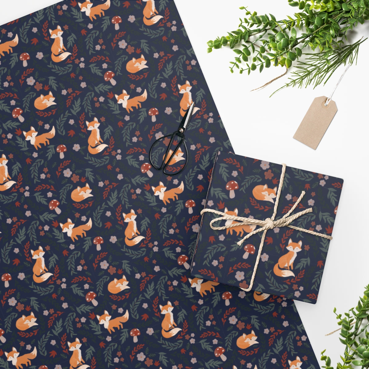 Navy Foxy Wrapping Paper