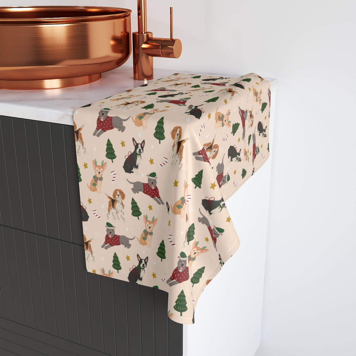 Christmas Dogs - Tan - Hand Towel
