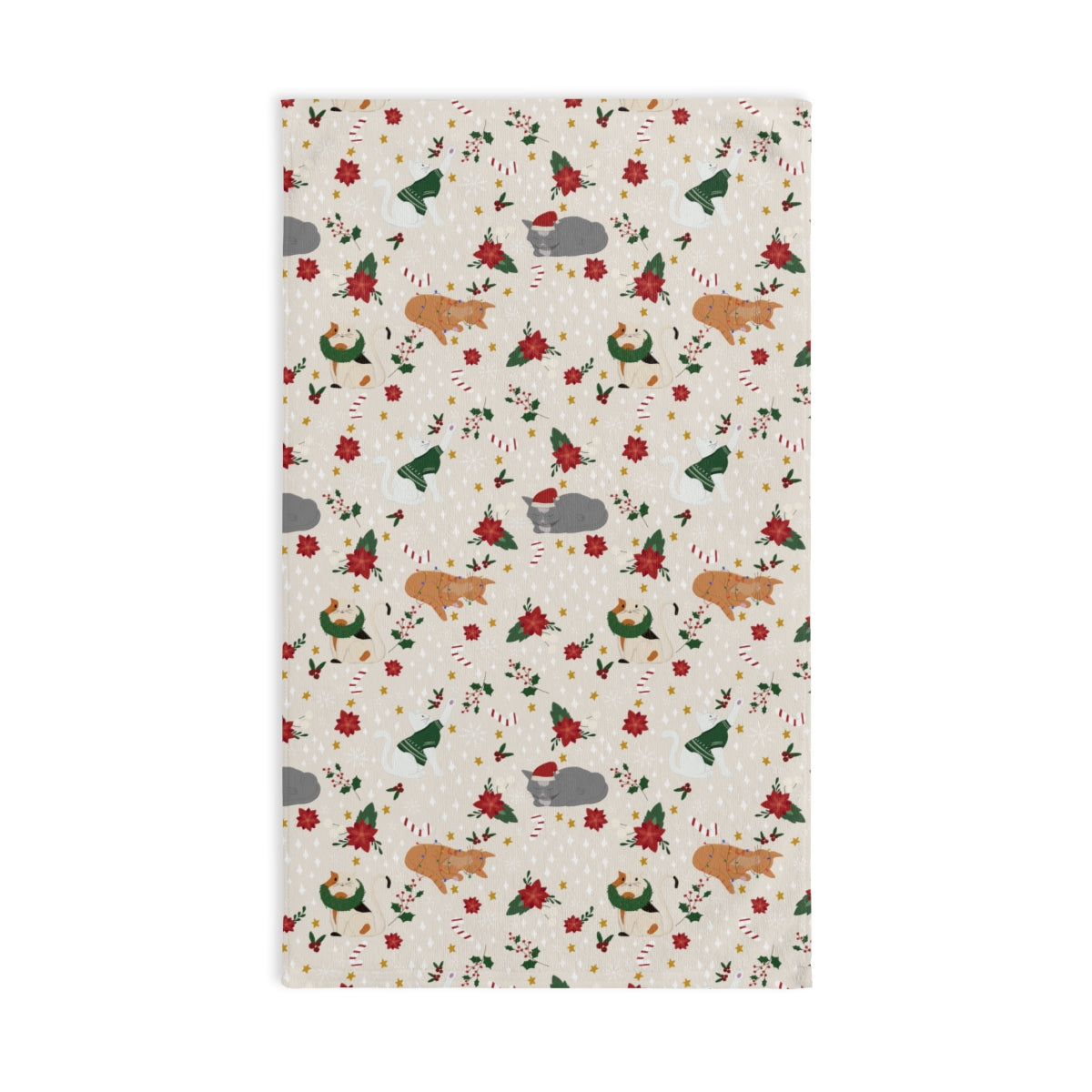 Christmas Cats - Light Tan - Hand Towel