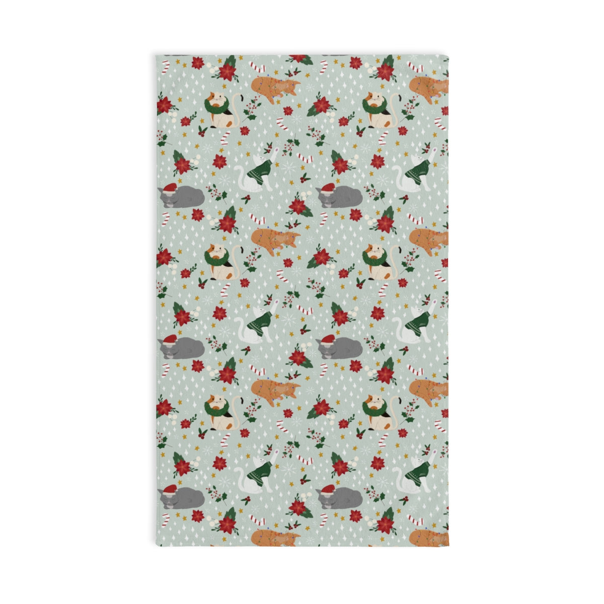 Christmas Cats - Soft Green - Hand Towel