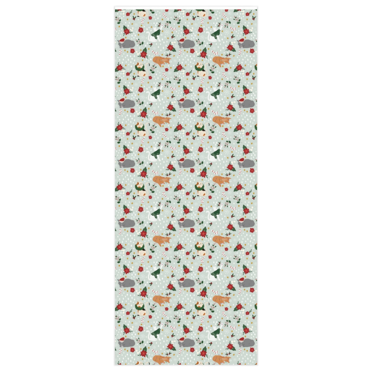 Christmas Cat Wrapping Paper - Soft Green