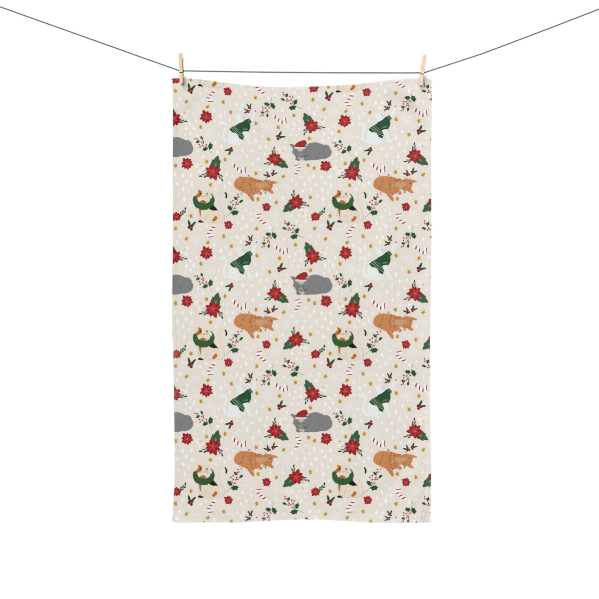 Christmas Cats - Light Tan - Hand Towel