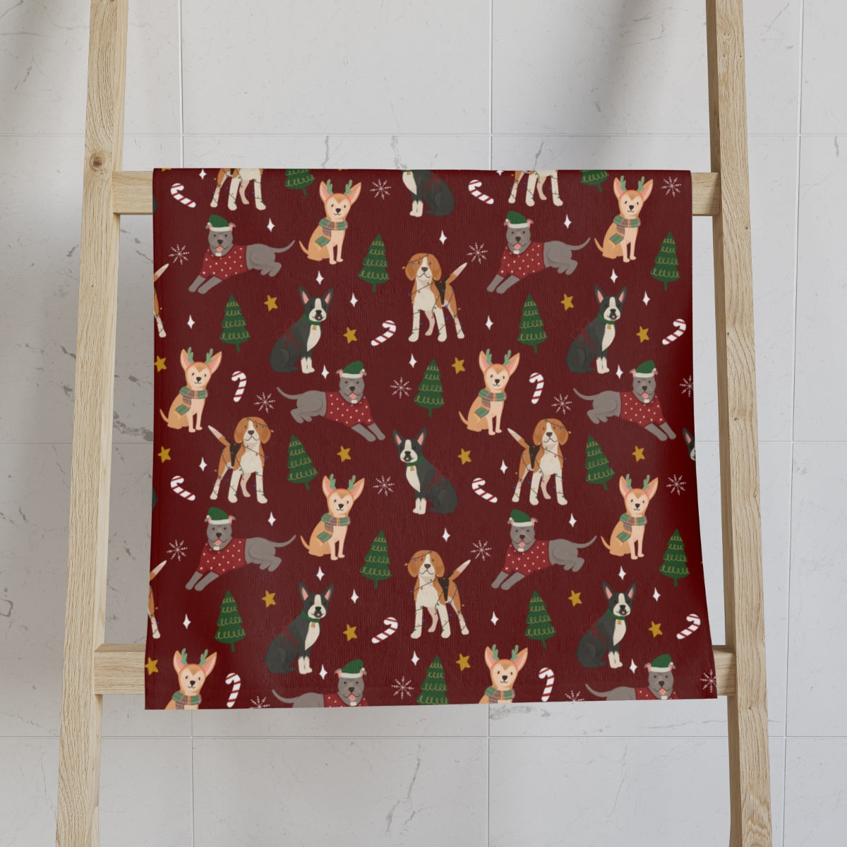Christmas Dogs - Deep Red - Hand Towel
