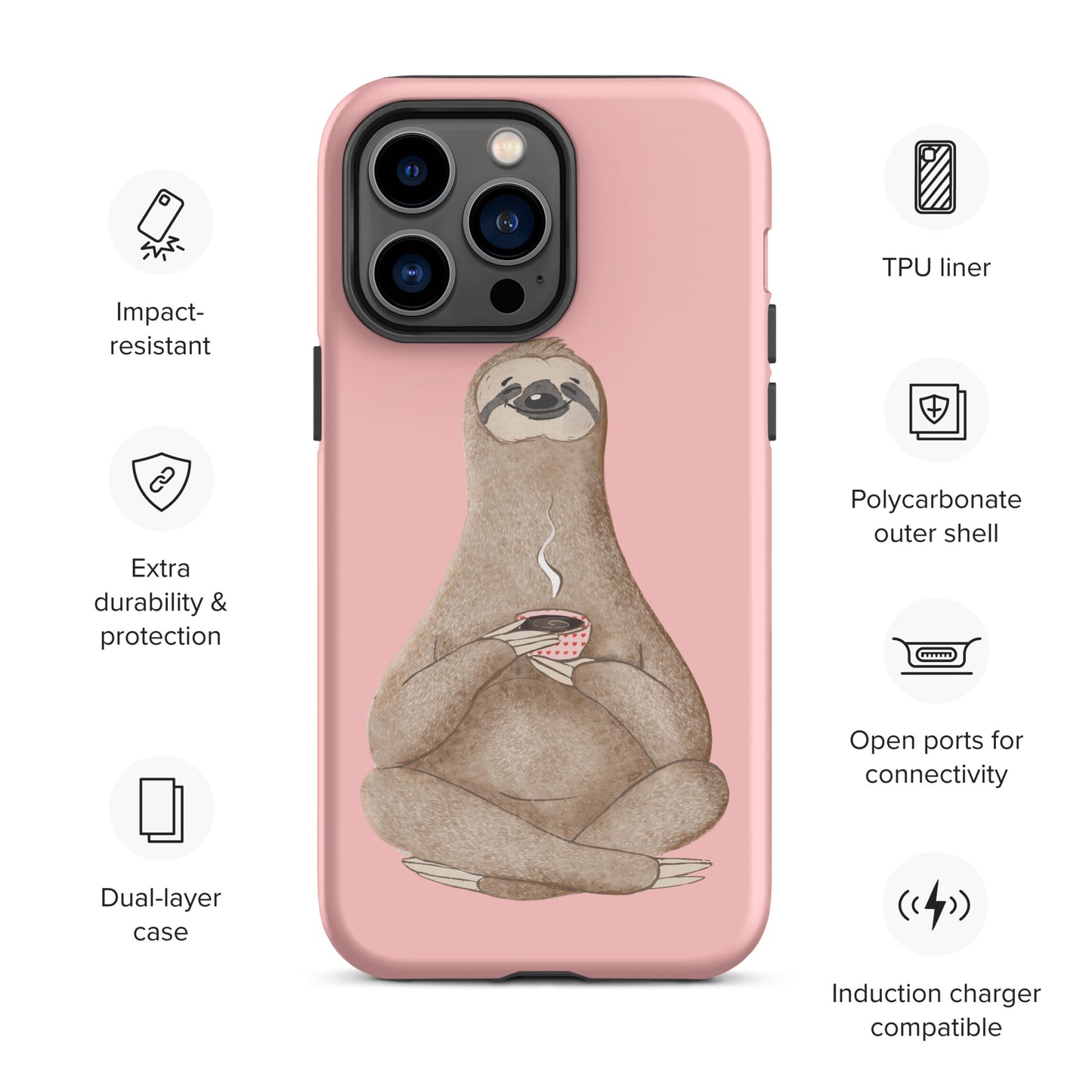 Coffee Sloth - Tough iPhone case - Pink