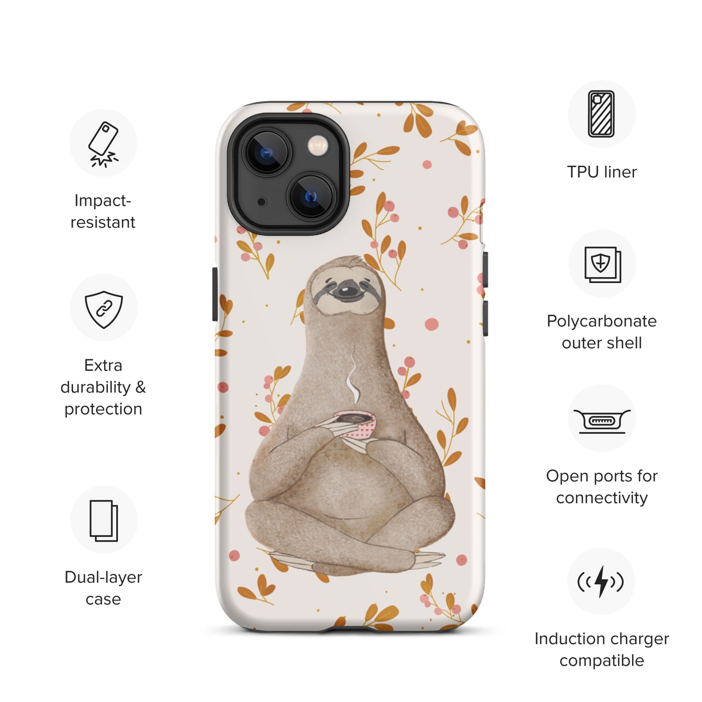 Coffee Sloth - Tough iPhone case - Floral