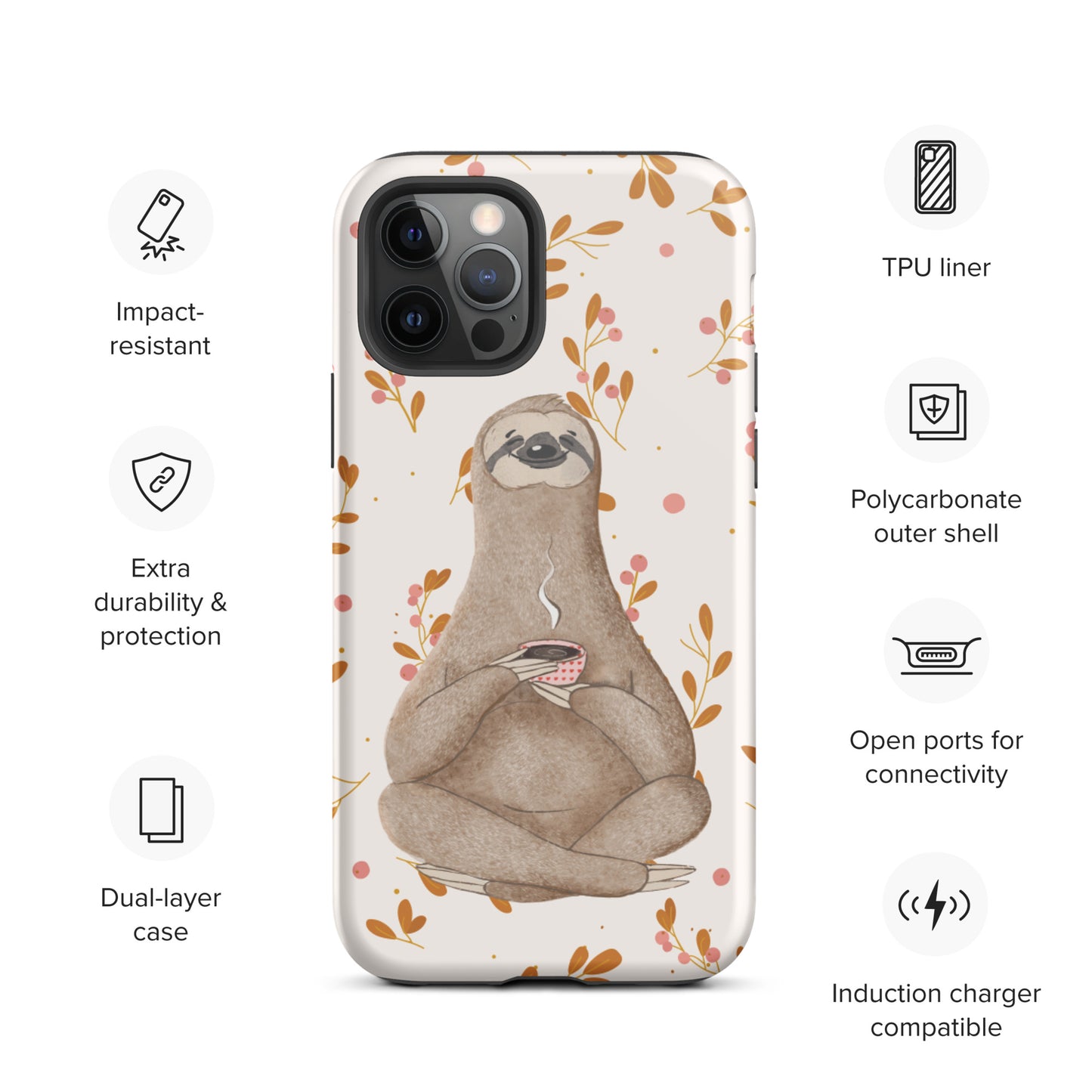 Coffee Sloth - Tough iPhone case - Floral