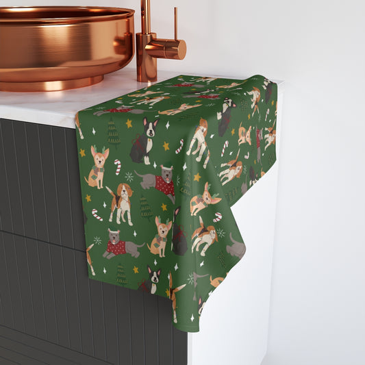 Christmas Dogs - Dark Green - Hand Towel