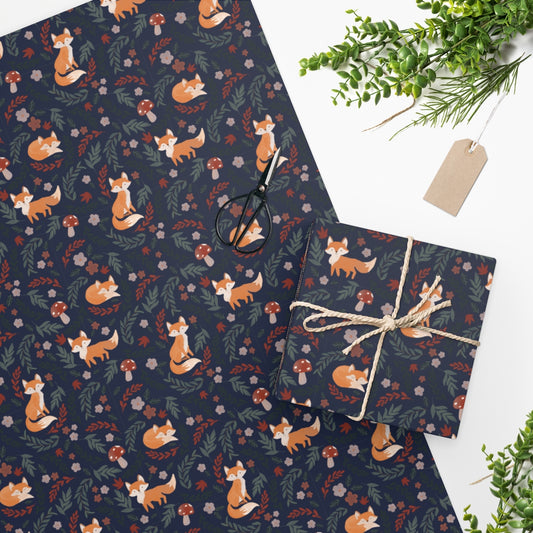 Navy Foxy Wrapping Paper