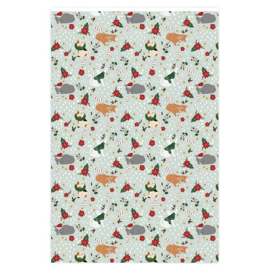 Christmas Cat Wrapping Paper - Soft Green