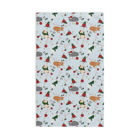 Christmas Cats - Snowy Blue - Hand Towel