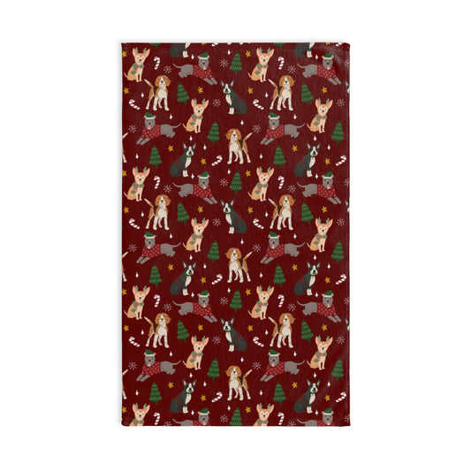 Christmas Dogs - Deep Red - Hand Towel