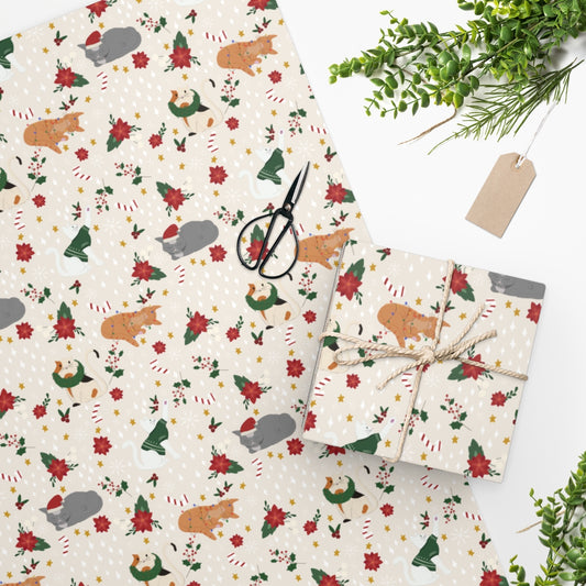Christmas Cat Wrapping Paper - Light Tan