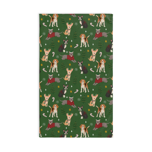 Christmas Dogs - Dark Green - Hand Towel