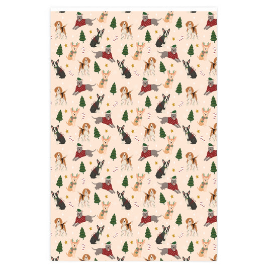 Christmas Dogs Wrapping Paper - Tan