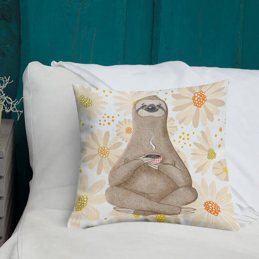 Coffee Sloth - Premium Pillow - Floral