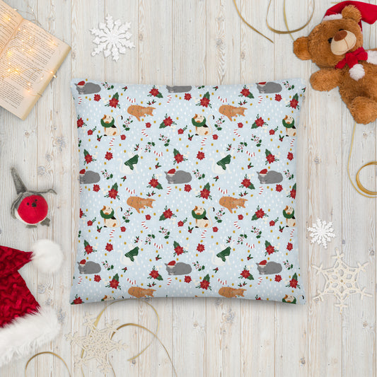 Christmas Cats - Snowy Blue - Premium Pillow