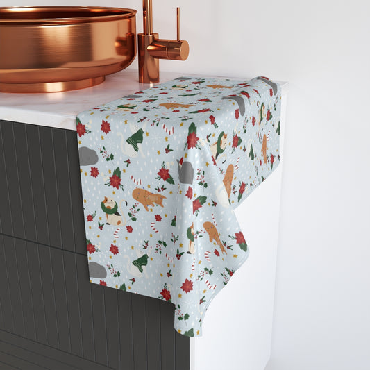 Christmas Cats - Snowy Blue - Hand Towel