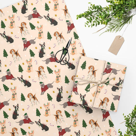 Christmas Dogs Wrapping Paper - Tan