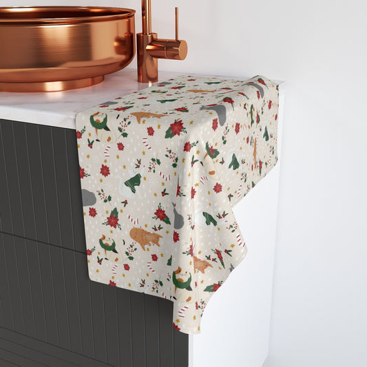 Christmas Cats - Light Tan - Hand Towel