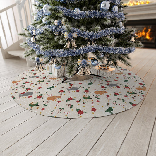 Christmas Cats - Round Tree Skirt in Light Tan
