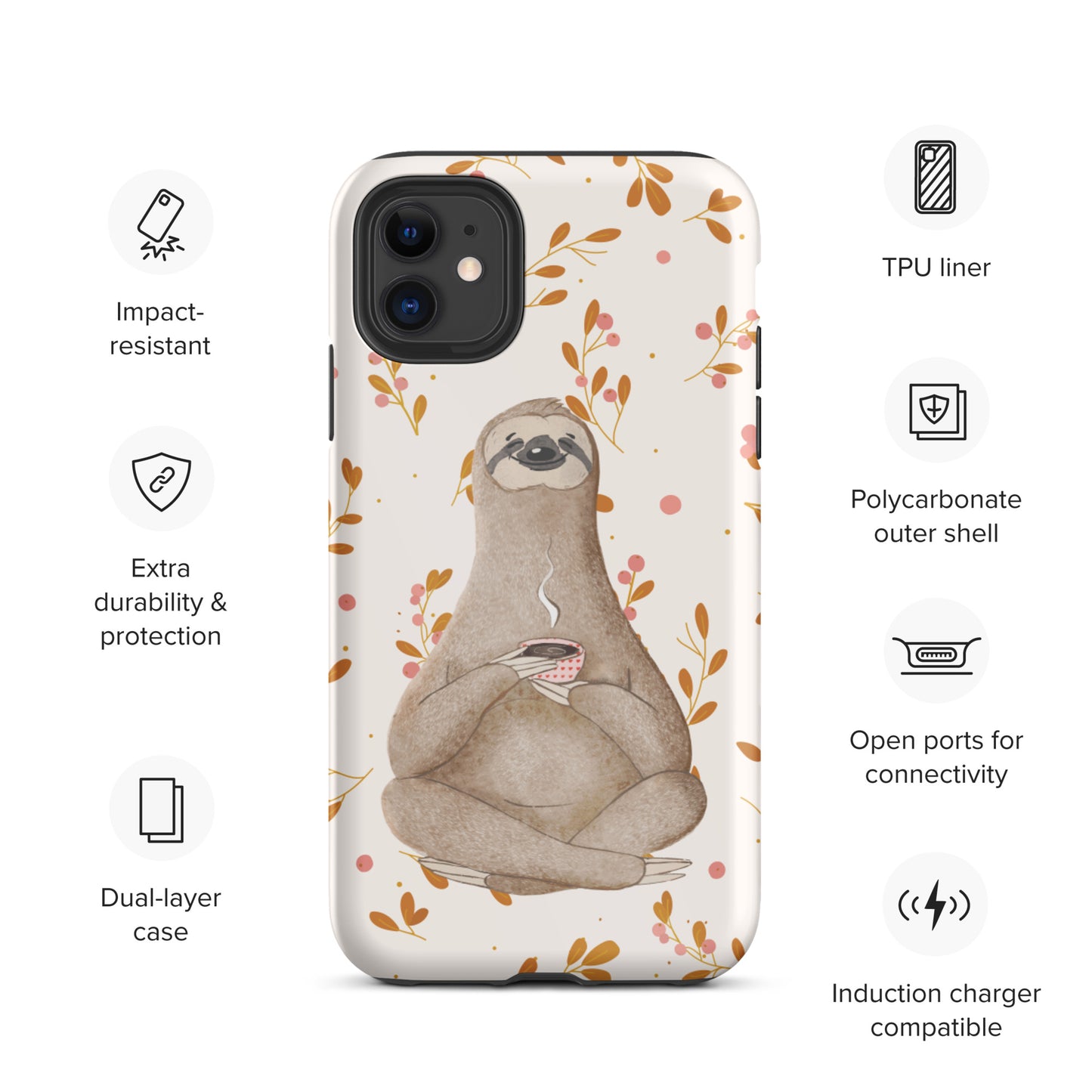 Coffee Sloth - Tough iPhone case - Floral