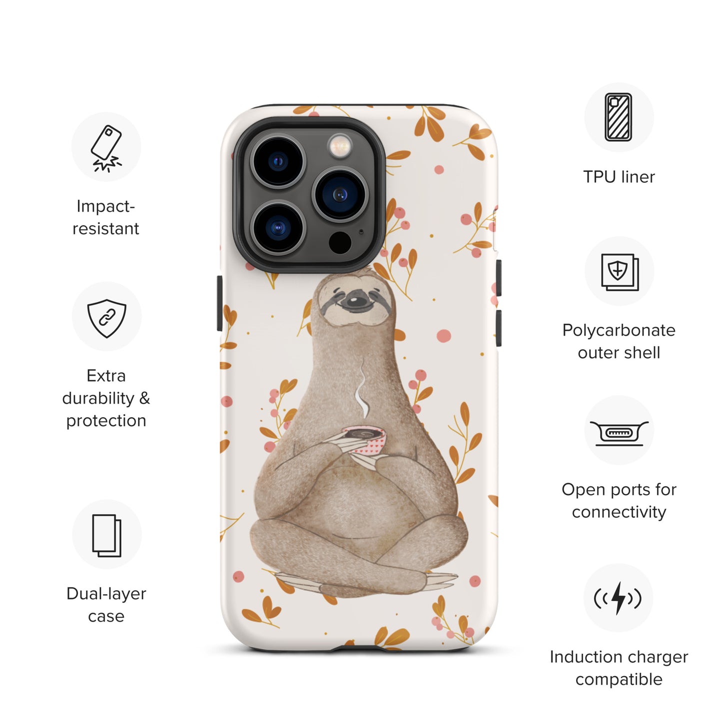 Coffee Sloth - Tough iPhone case - Floral