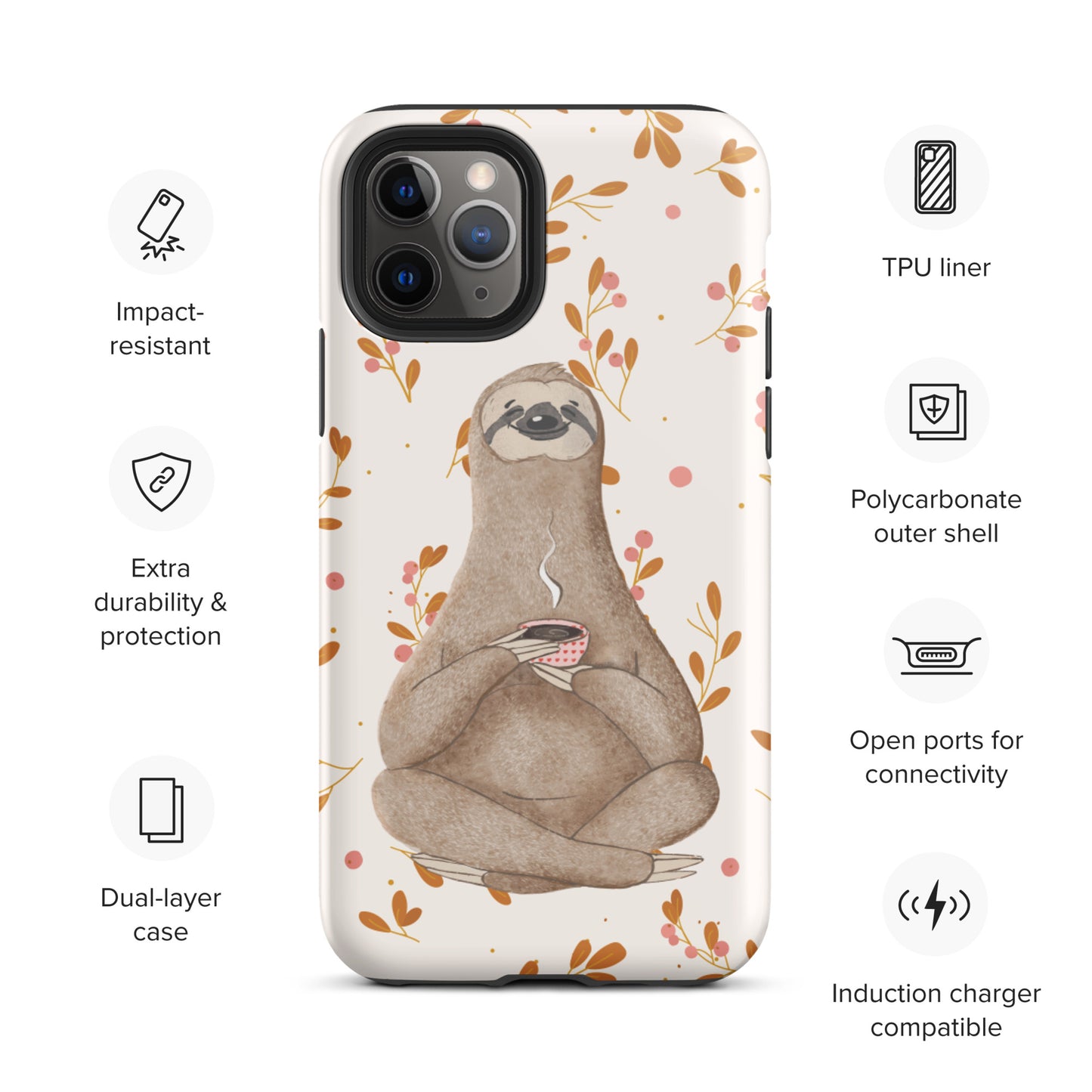 Coffee Sloth - Tough iPhone case - Floral