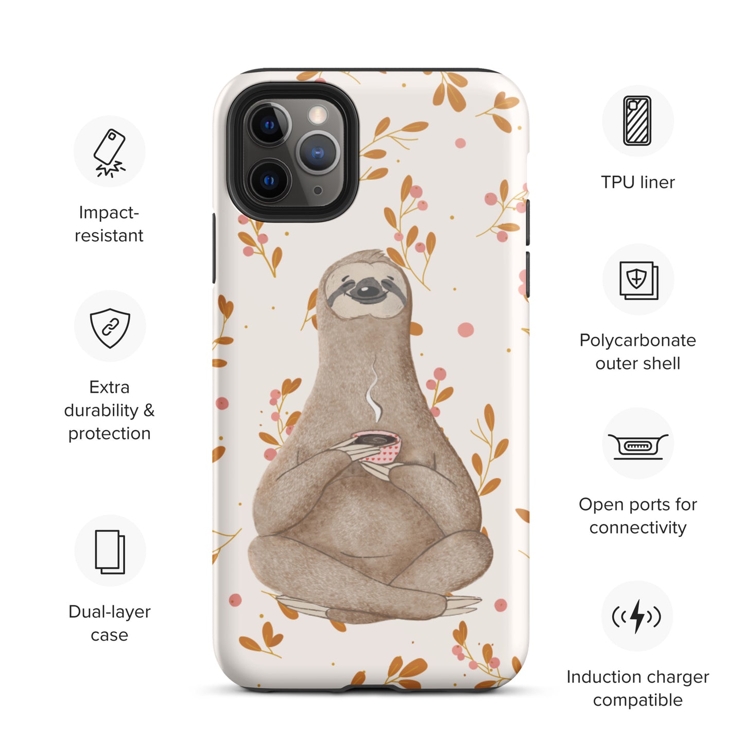 Coffee Sloth - Tough iPhone case - Floral