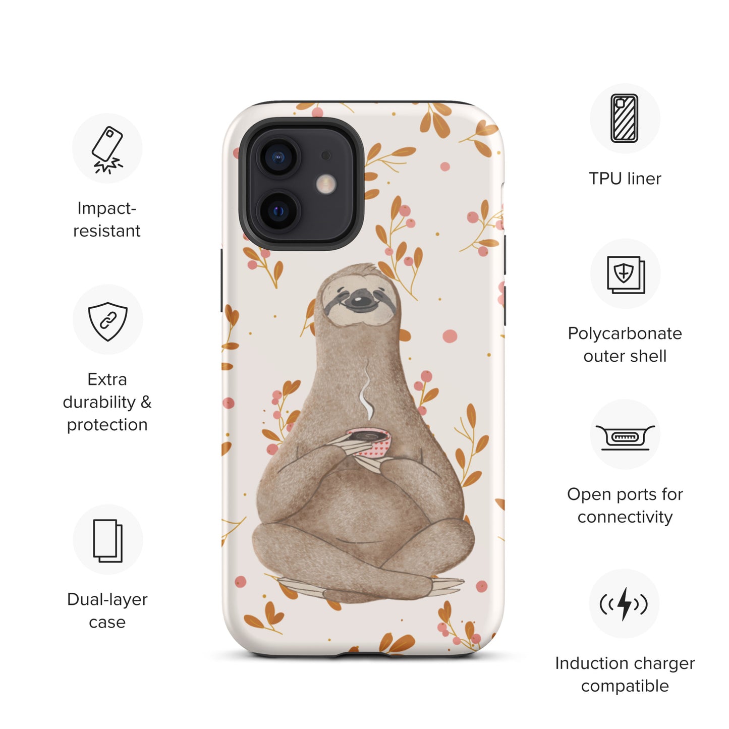 Coffee Sloth - Tough iPhone case - Floral