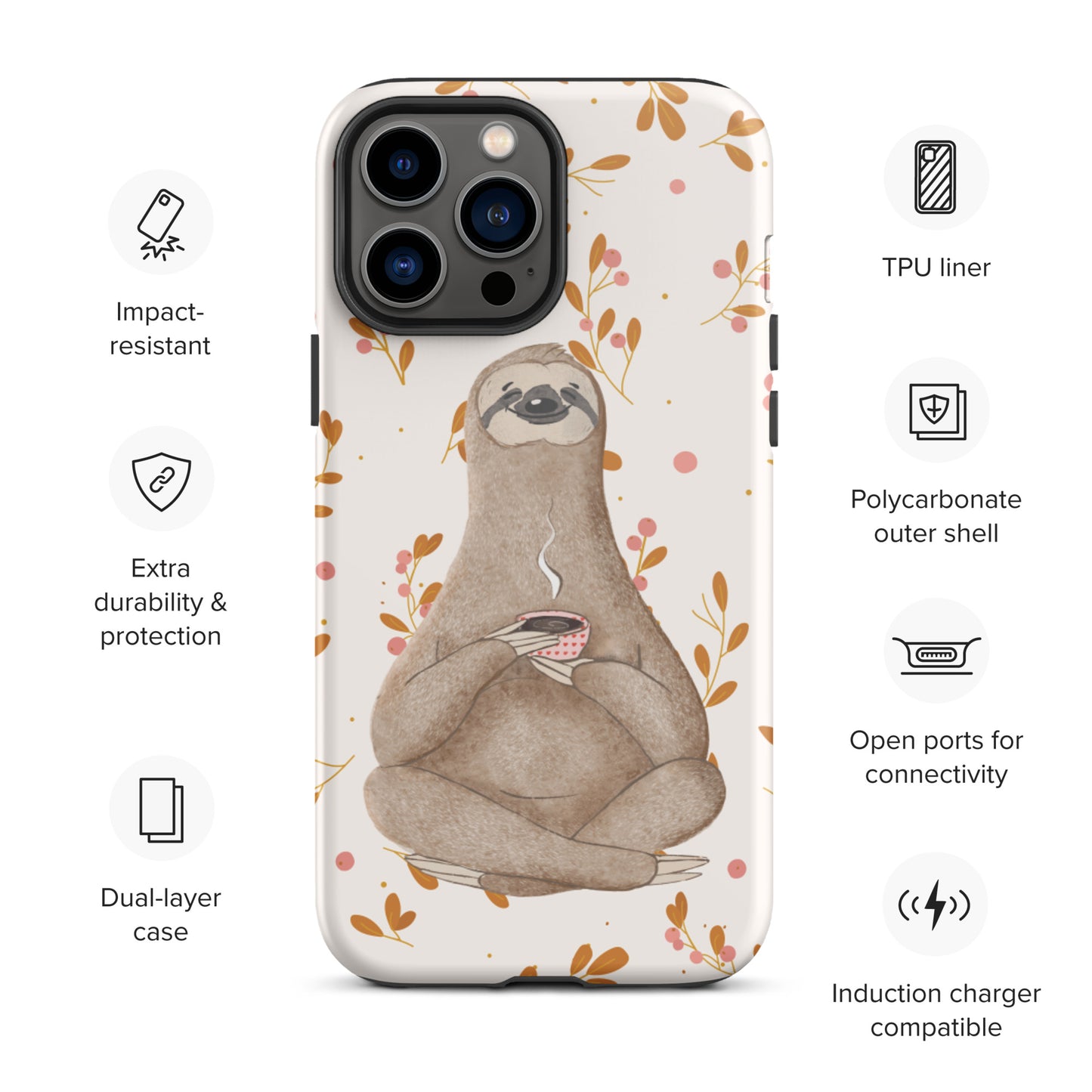 Coffee Sloth - Tough iPhone case - Floral